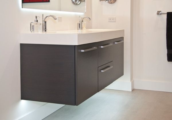 bathroom sink with floating cabinet