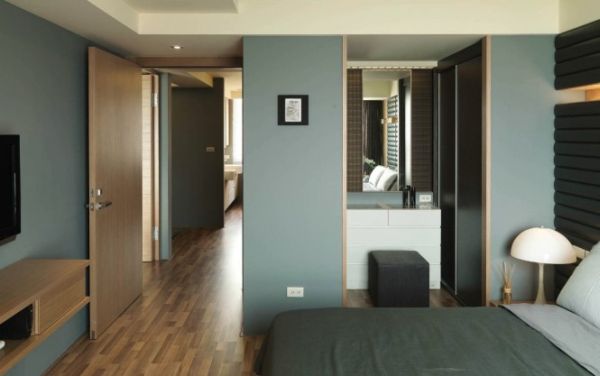 Guest Bedroom with blue gray walls