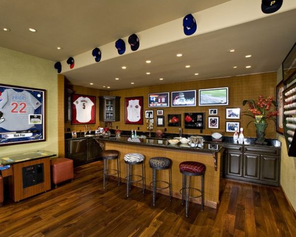 Home bar for those who love their sports and drinks