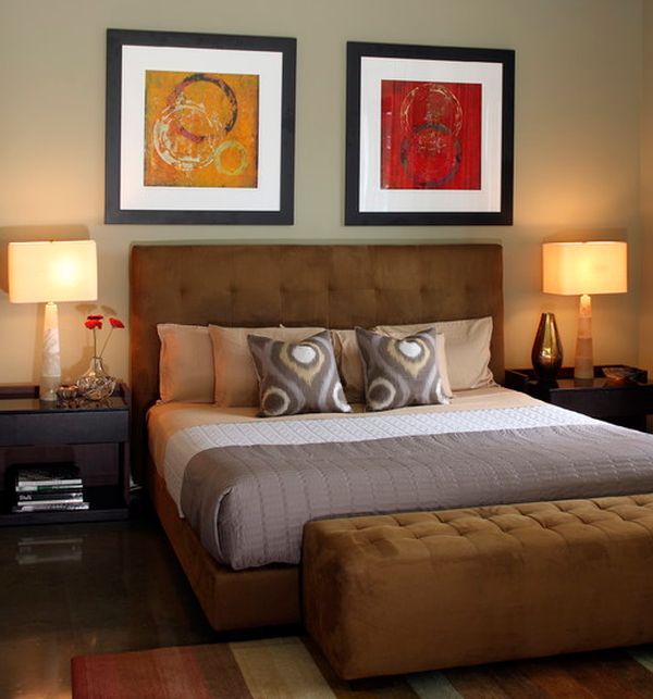 Interesting art work to enhance the beauty of the tufted headboard underneath