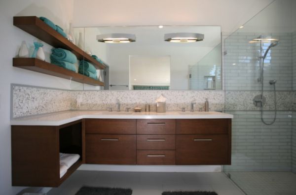 Lavish cherry bathroom cabinet floating effortlessly