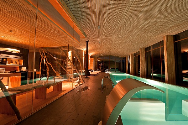 Lavish home spa design with wooden walls and sleek floors