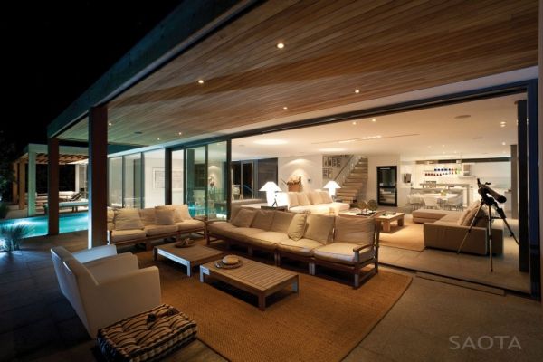 Luxurious wooden interiors with ambient lighting