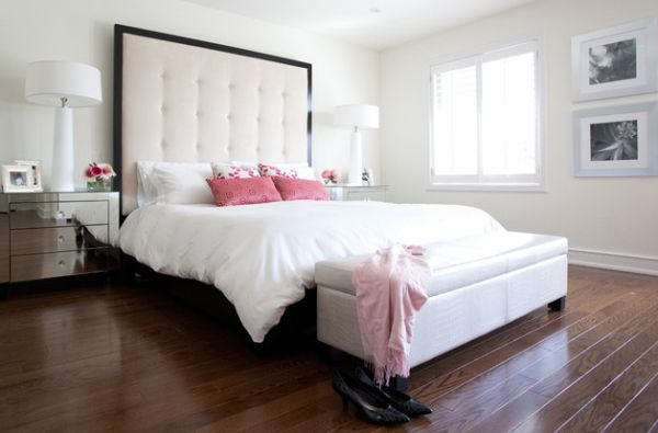 Master bedroom with elaborate tufted headboard