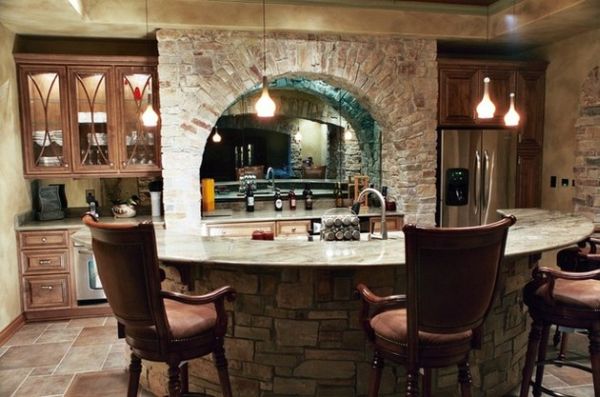 Perfect use of stone to create a classic home bar