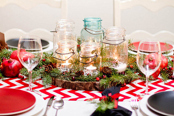 Red and white Christmas table decor