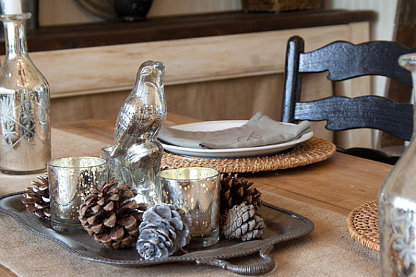 Silver and wooden tabletop Christmas decor