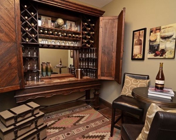 Space conscious home bar closes up into a cabinet