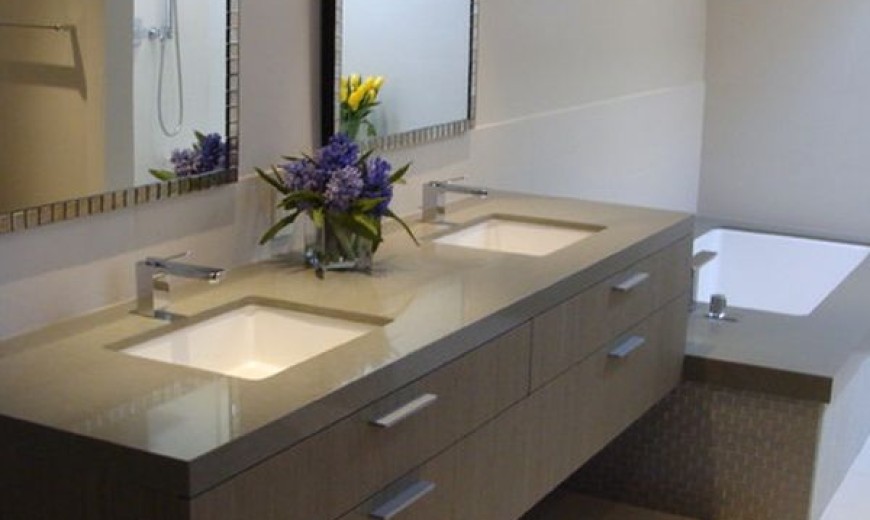 Tantalizing bathroom design with beautiful mirrors and brown floating sink