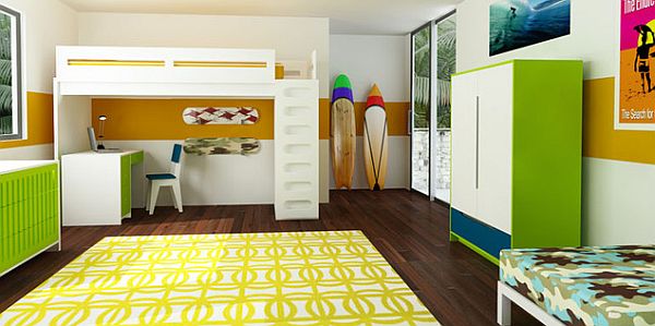 colorful kids bedroom with loft bed