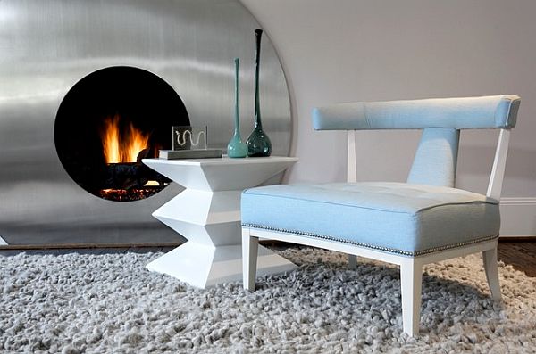 Cozy Scandinavian deisgn with fun shaped fireplace