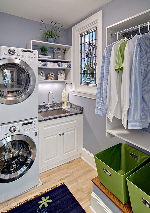 laundry room with clothes rack