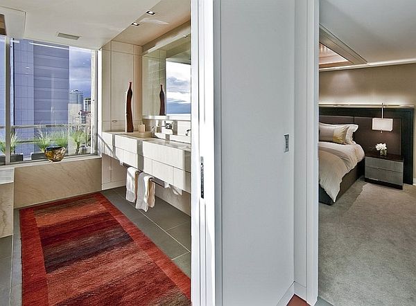 modern red shade rug for the bathroom