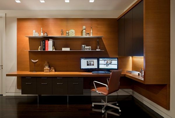 modern study room with corner desk and table