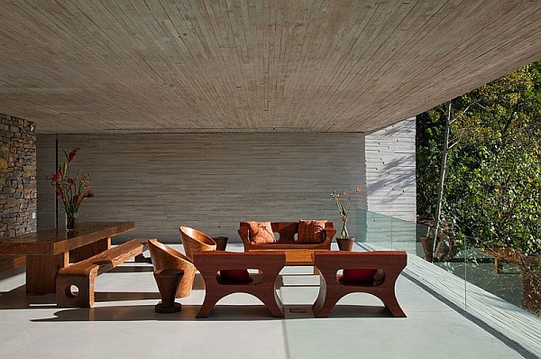 patio with wooden furniture