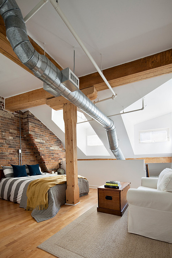 Penthouse loft bedroom in an old historic building in Toronto