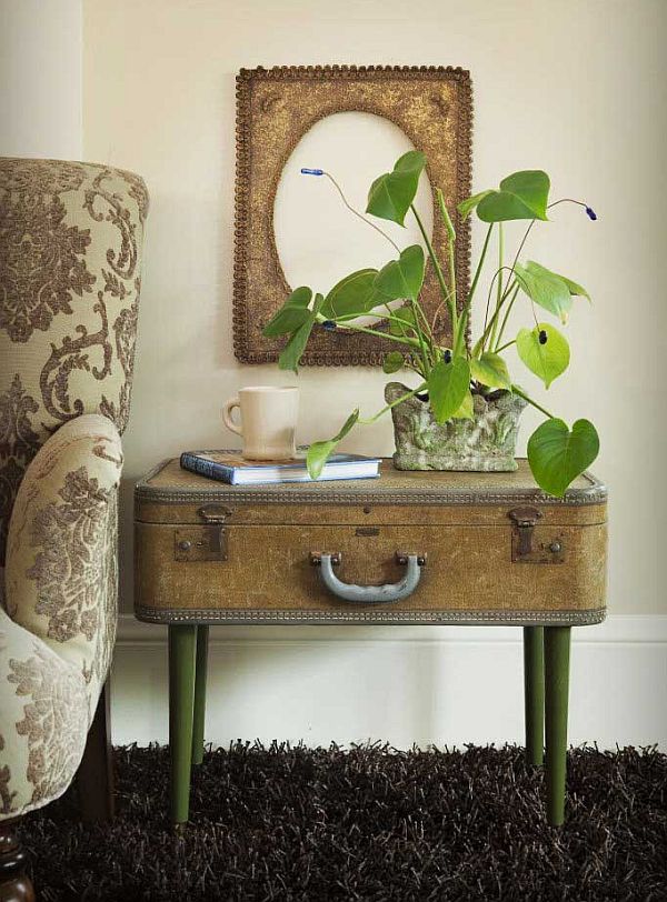 Repurposed vintage suitcase as sidetable