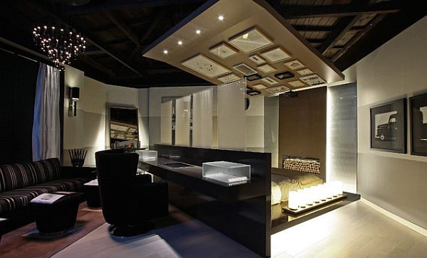 ultra modern bedroom with study room behind the bed