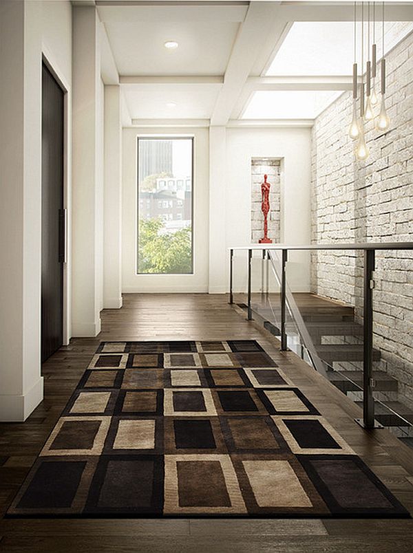 ultra modern entryway rug with brown theme