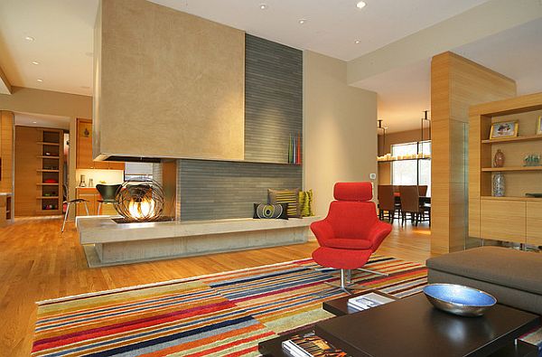 Colorful living room with ultra modern fireplace design idea