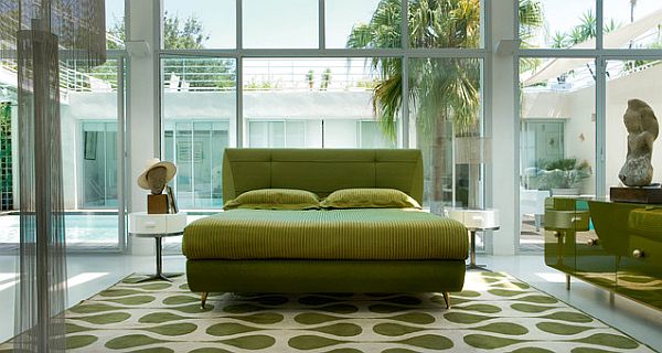 white and lime green living room rug