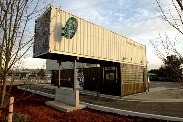 4 of Starbucks own shipping containers were used for the structure