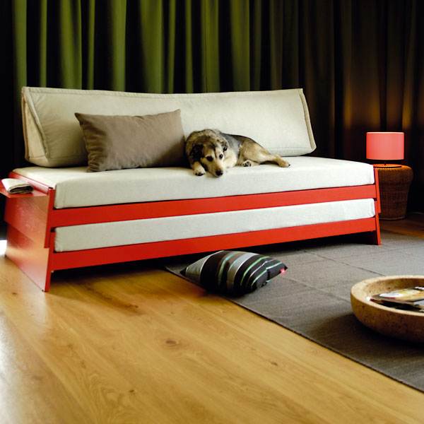 Bright red convertible bed sofa