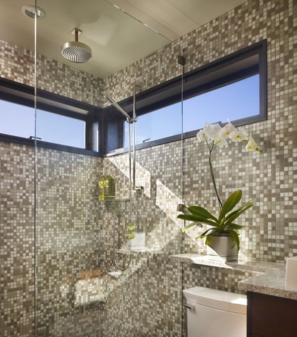 Brilliant glass shower door gives this bath an airy feel despite small space on offer