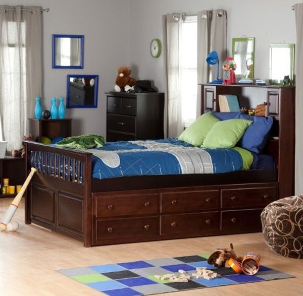 Captain's Bookcase Trundle Bed in dark hues