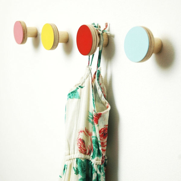 Colorful wooden wall hooks