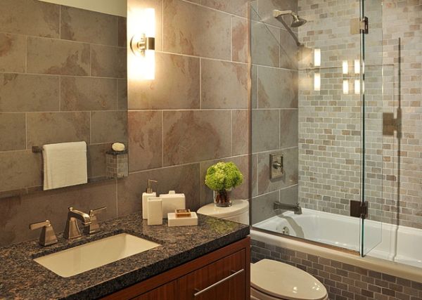 Compact bathroom with elegant shower space encased in glass