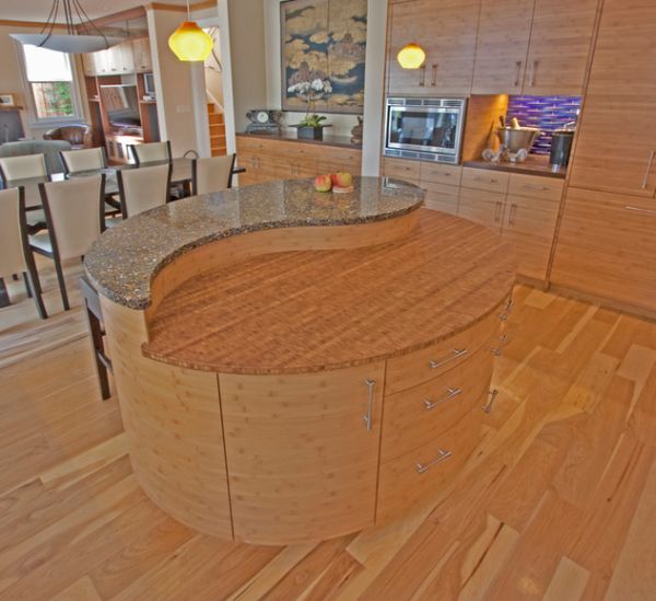 Contemporary Asian styled kitchen with a fabulous Yin-yang shaped island at its heart