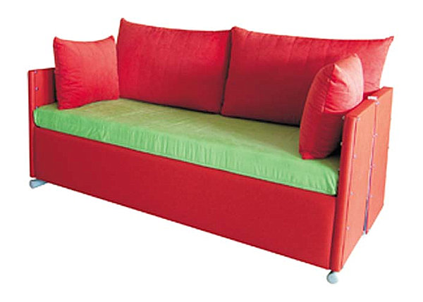 Convertible sofa in red and green