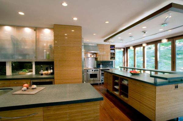 Elaborate Asian kitchen designed with translucent cabinet doors crafted for the use of a professional chef