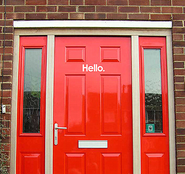 Hello door decal