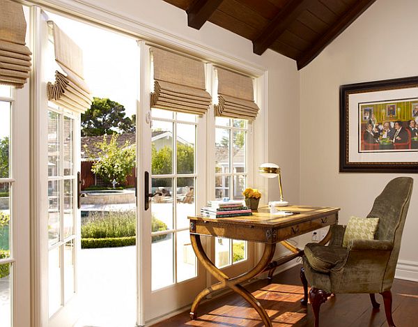 Home office with roman shades