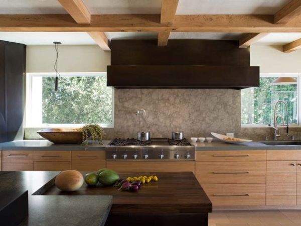 Japanese country kitchen with a beautiful balance of dark and light wooden tones