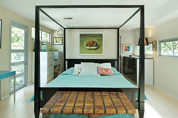 Lavish bedrooms in relaxing tones are a part of the container home