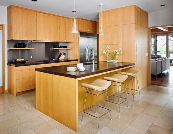 Lovely little Asian kitchen design with rift-sawn white oak cabinetry ...