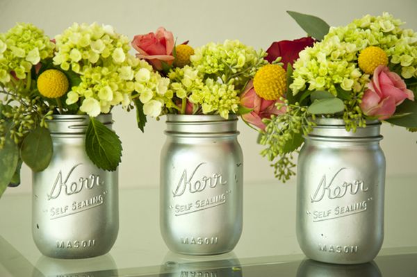 Upcycled mason jars make a great vase for flowers