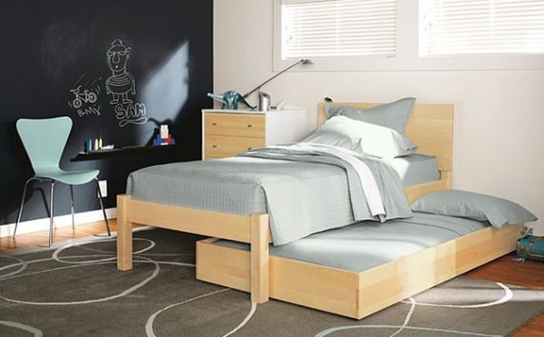 Pogo Kids' bedroom in cool neutral tones sporting a sleek trundle bed