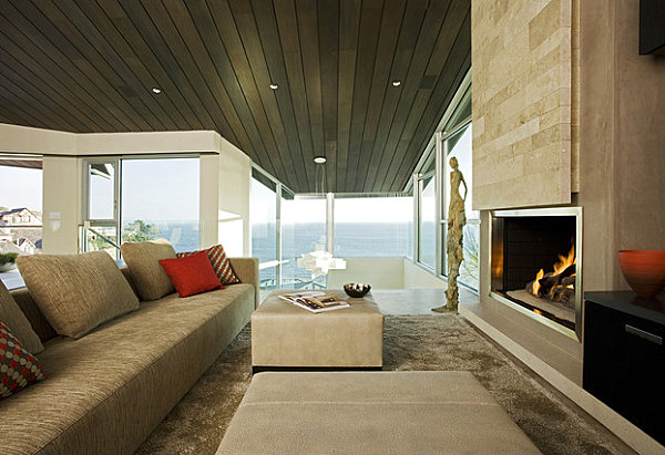 Sleek fireplace in a family room