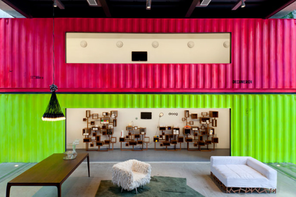 Spacious interiors illuminated by a colorful backdrop