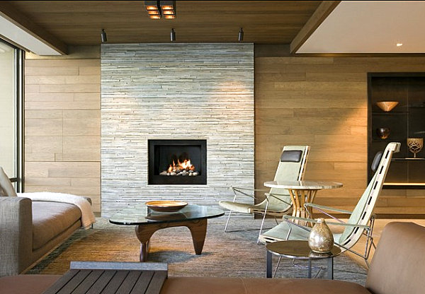 Stone fireplace as a modern focal point