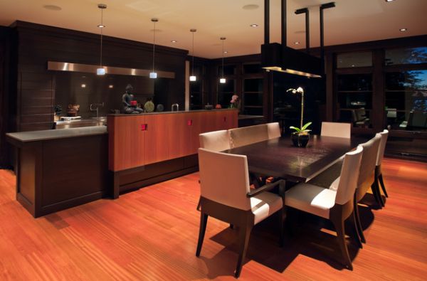 Stunning Asian kitchen and dining space design with Zen-like atmosphere and Buddha at its heart