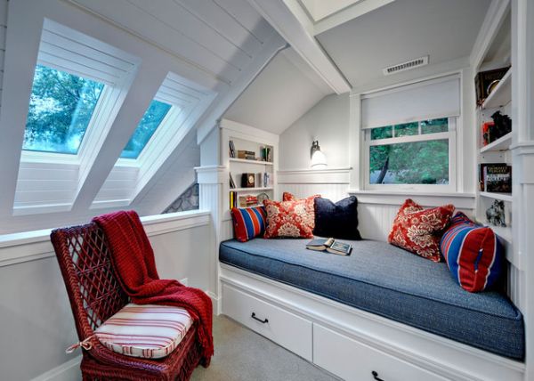 Stunning skylights and space conscious trundle bed light up this compact bedroom