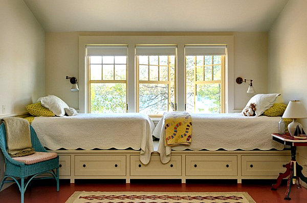 Twin beds in a bedroom