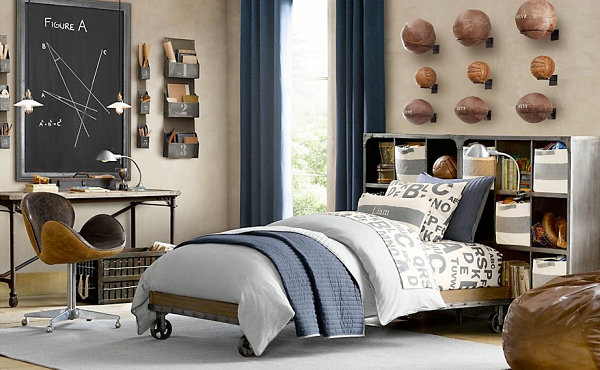 Vintage sports-themed bedroom