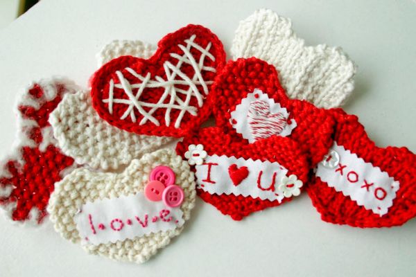 Warm and cozy looking Valentine's Day heart knits