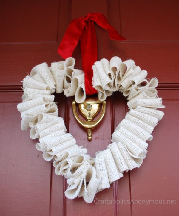 White Burlap Heart Wreath